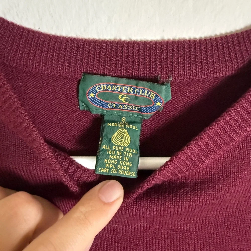 Charter Club Classic Burgundy Merino Wool Crewneck Sweater Womens Small‎ Maroon
